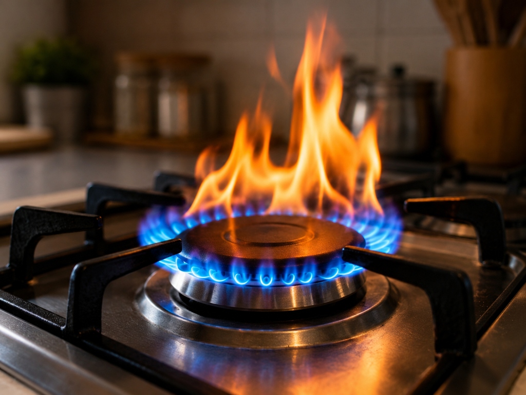 Gas stove burner with open high flame