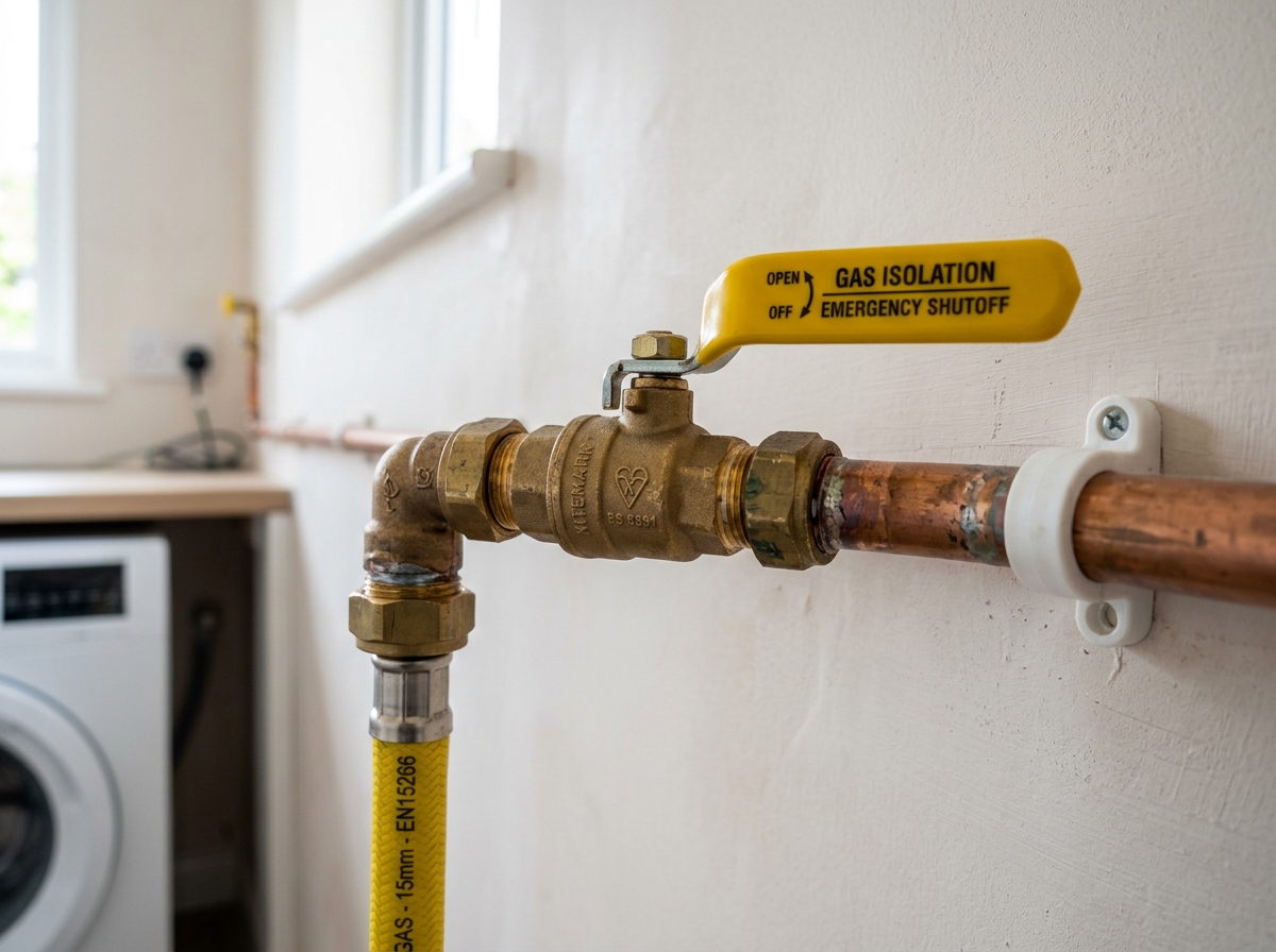 Professional brass gas isolation valve and appliance pipework