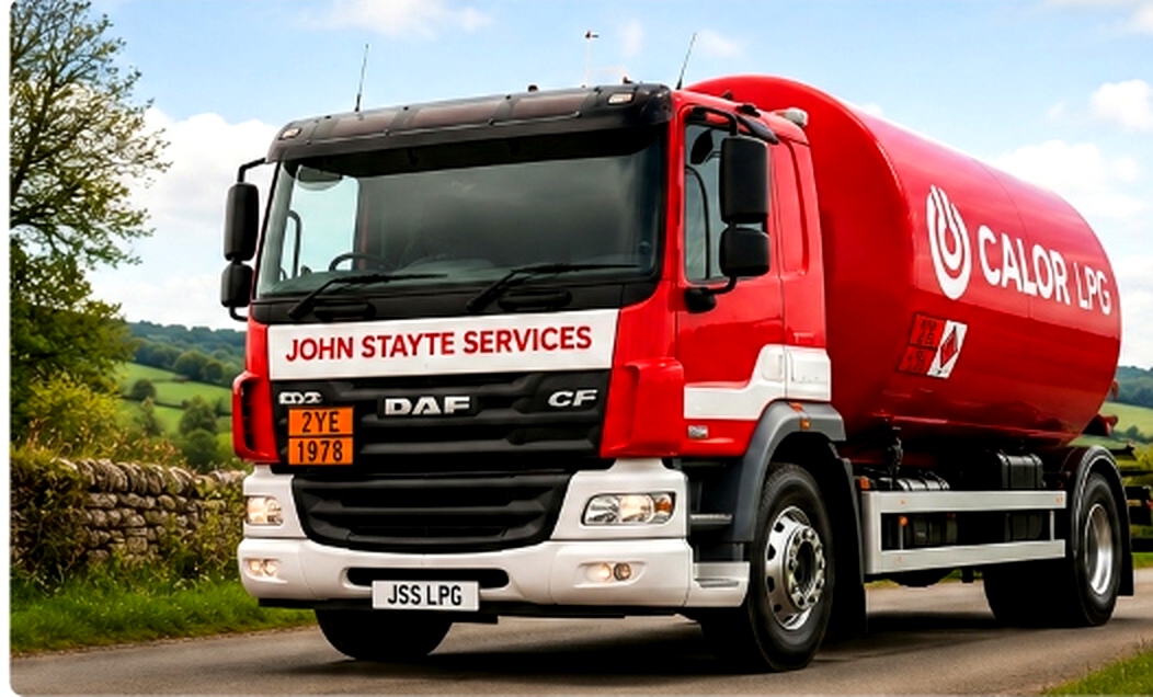 John Stayte Services modern red and white DAF CF Calor LPG cylinder delivery truck